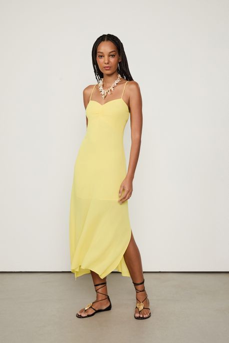 Vestido De Georgette Pesado Midi De Alça Amarelo Solsticio - 34
