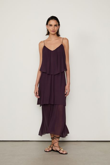 Vestido Longo Fluido Roxo Ameixa - 40