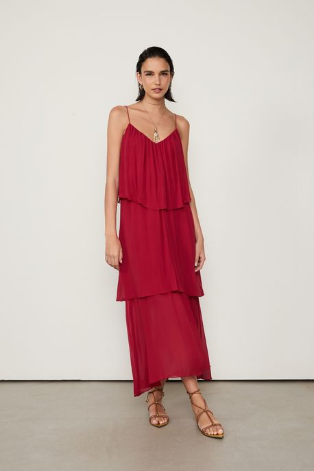 Vestido Longo Fluido Vermelho Rio - 40