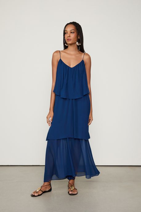 Vestido Longo Fluido Marinho Mila - 36