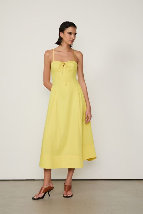 Vestido Decotado Atado Amarelo Acacia - 42
