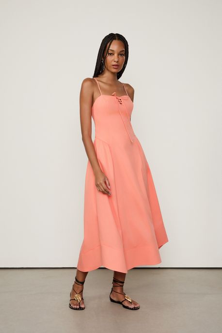 Vestido Decotado Atado Coral Caqui - 44