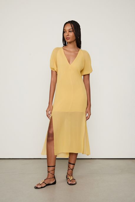 Vestido Clarinha Liso Bege Ochre - 44