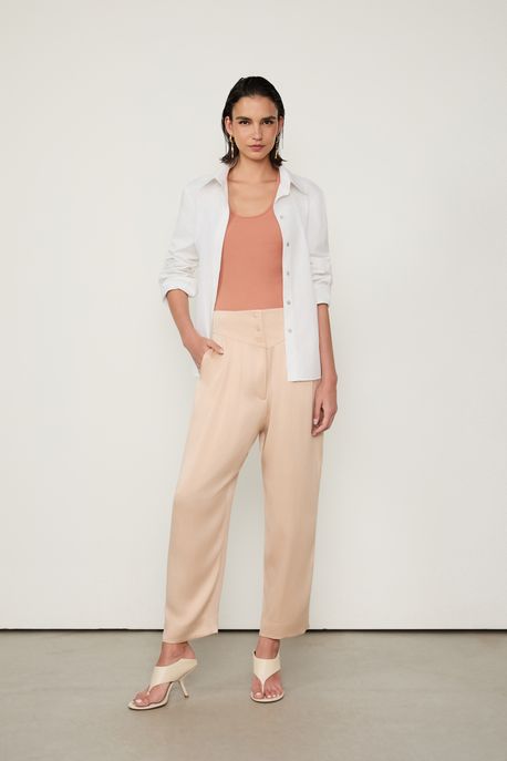 Calça De Seda Pala Bege Amendoado - 42