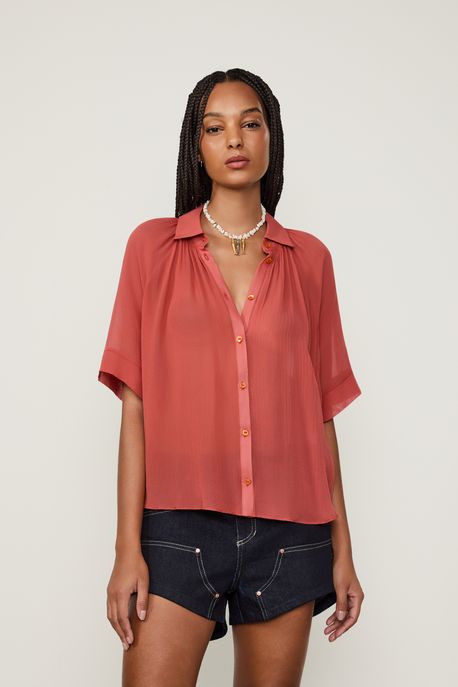 Camisa De Manga Curta Fluida Vermelho Ochre - 40
