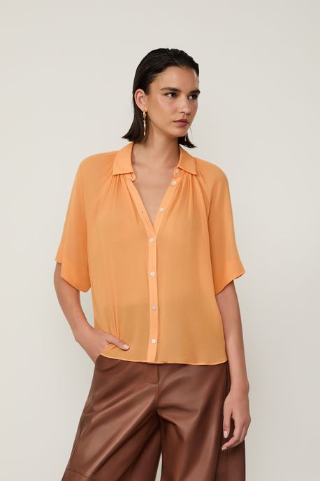 Camisa De Manga Curta Fluida Laranja Aura - 40