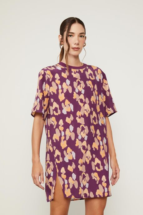 Vestido Camiseta Estampa Onça Est Onca Urbana Plum - 36
