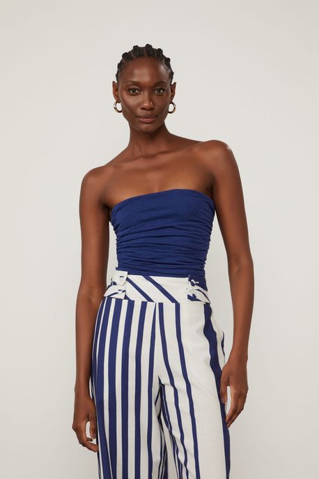 Blusa Sem Alça Azul Print - M