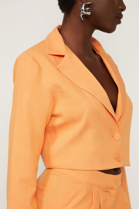 Blazer De Alfaiataria Curto Com Amarração Laranja Aura - G