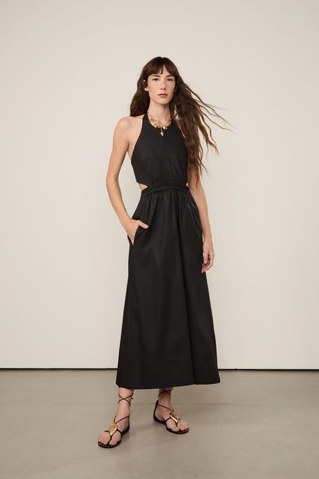Vestido Midi De Algodao Preto - 44