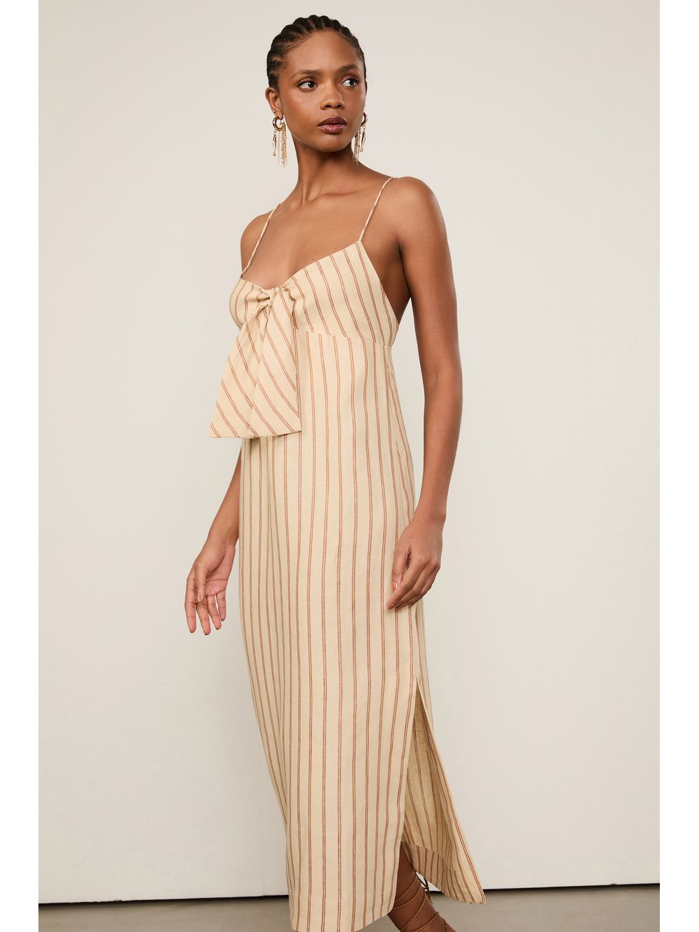 Animale — Vestido De Linho Midi Listrado
