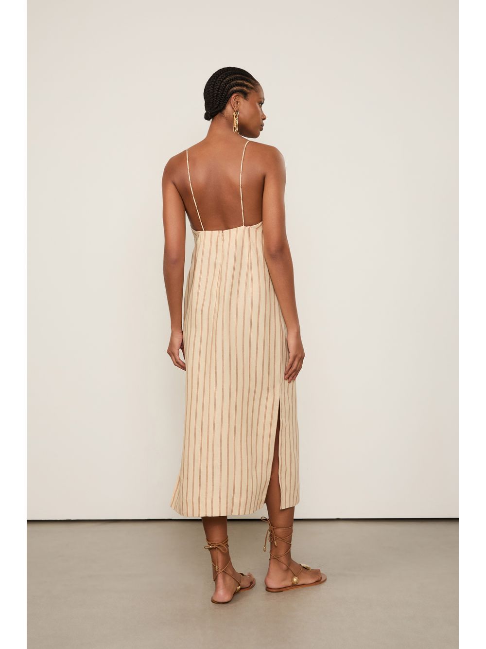 Animale — Vestido De Linho Midi Listrado