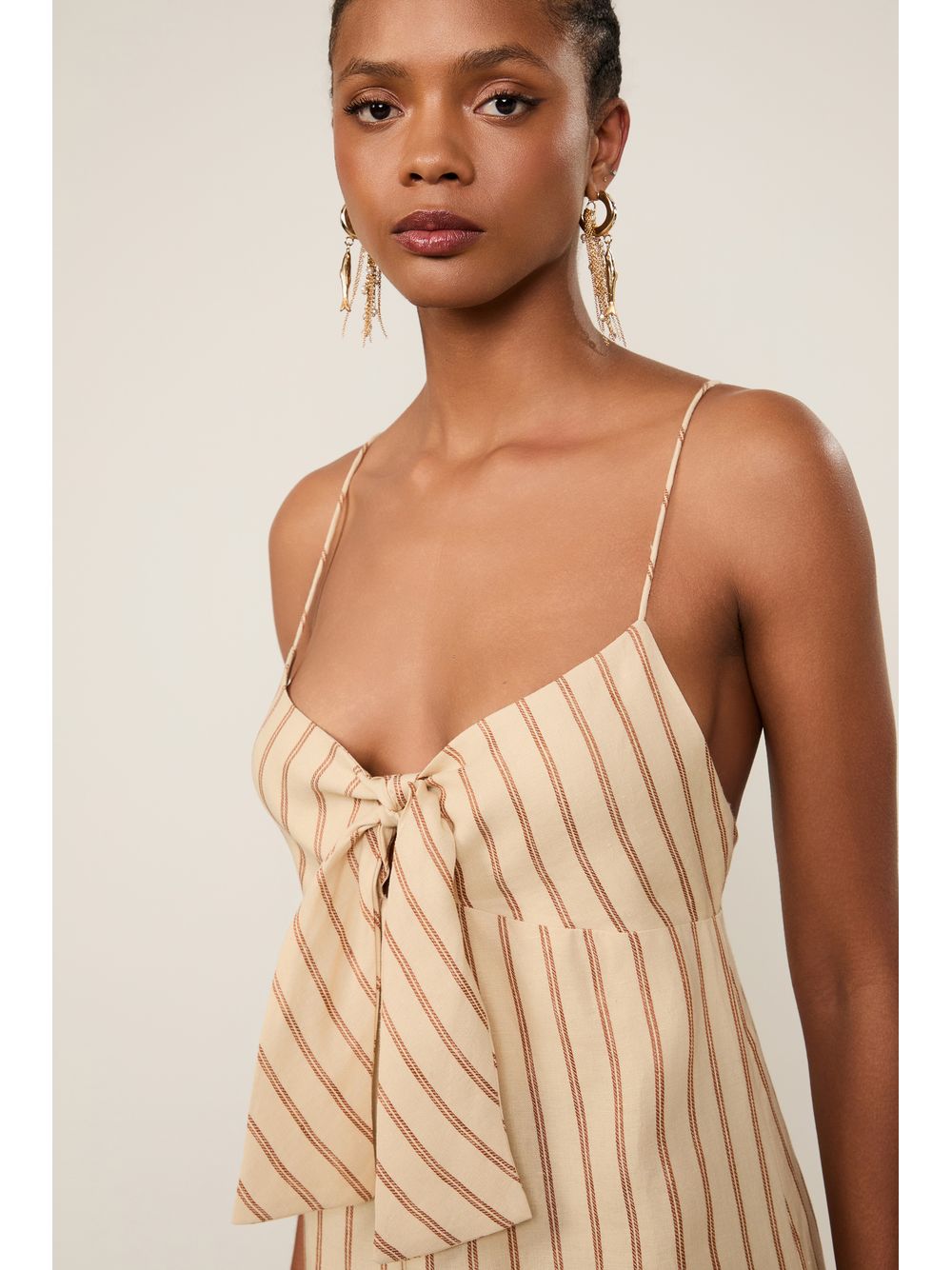 Animale — Vestido De Linho Midi Listrado