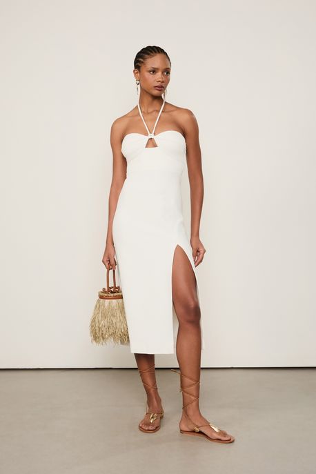 Vestido Midi Concha Fenda Off Off White - M