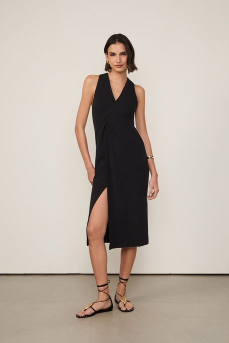 Vestido Midi Transpasse Preto Preto - PP