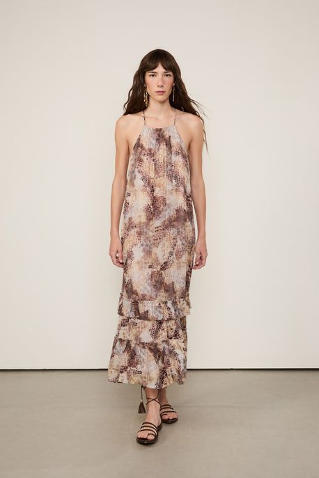 Vestido De Georgette Midi Nadador Estampado Croco Color - 40