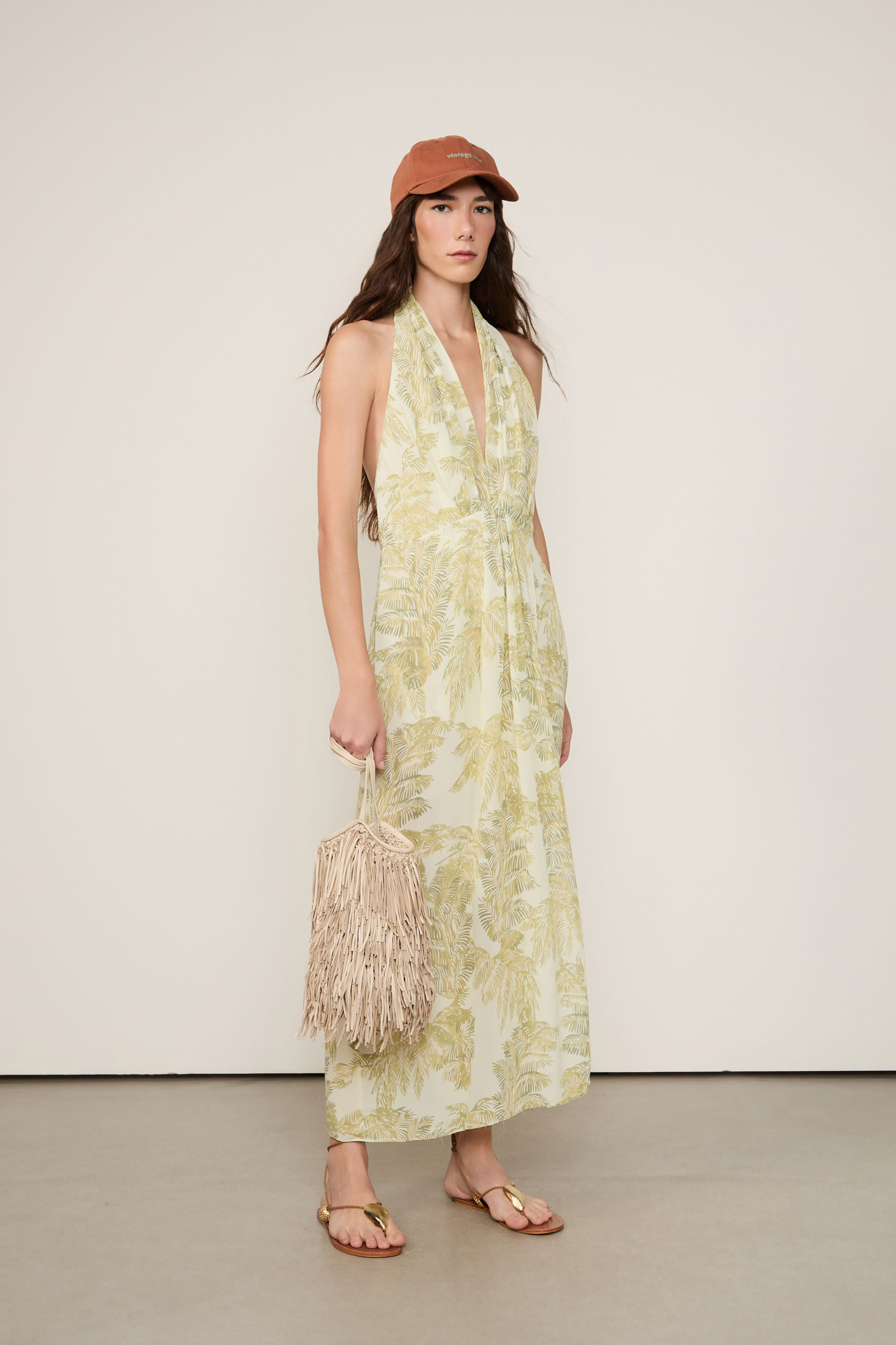 Vestido De Georgette Midi Com Fenda Estampado