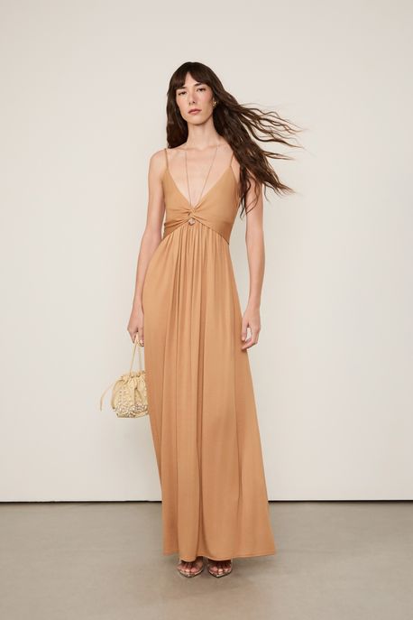 Vestido Busto Torcido Marrom Tan Marrom Tan - PP