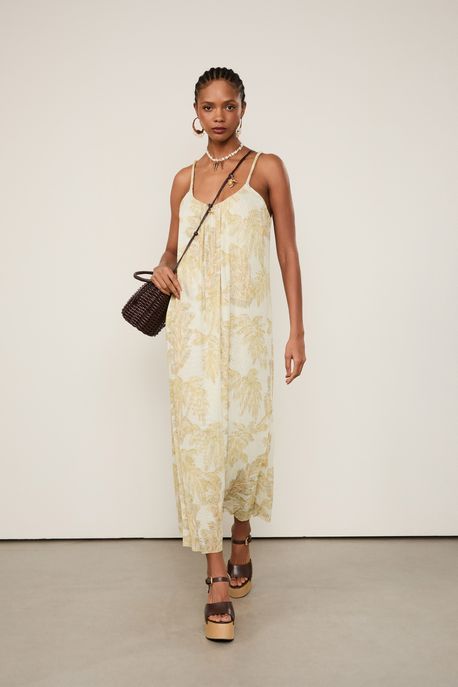 Vestido Tule Reto Estampado Folhagem Plumes Off Est Folhagem Plumes Off - PP