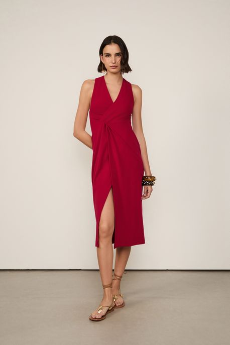 Vestido Midi Transpasse Vermelho Calda Vermelho Calda - G