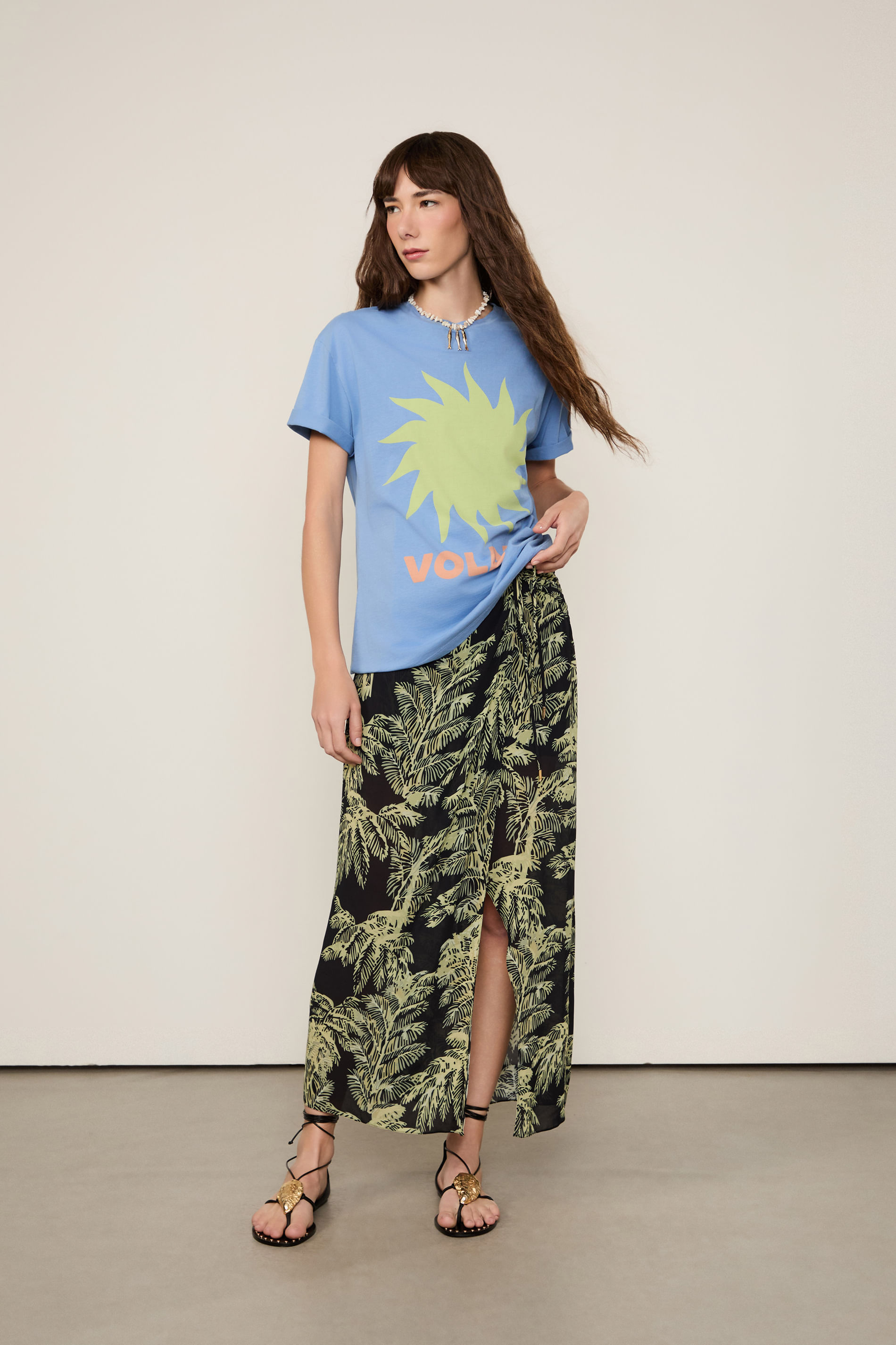 Saia De Georgette Midi Com Amarraçãp Estampado