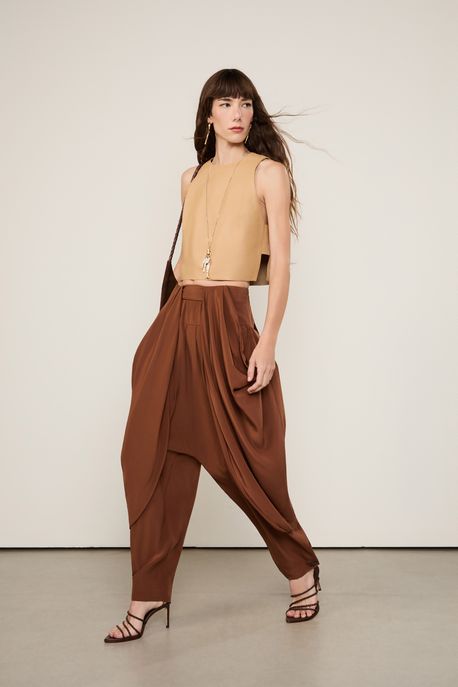 Top De Couro Cropped Cava Open Marrom Sepia - 36