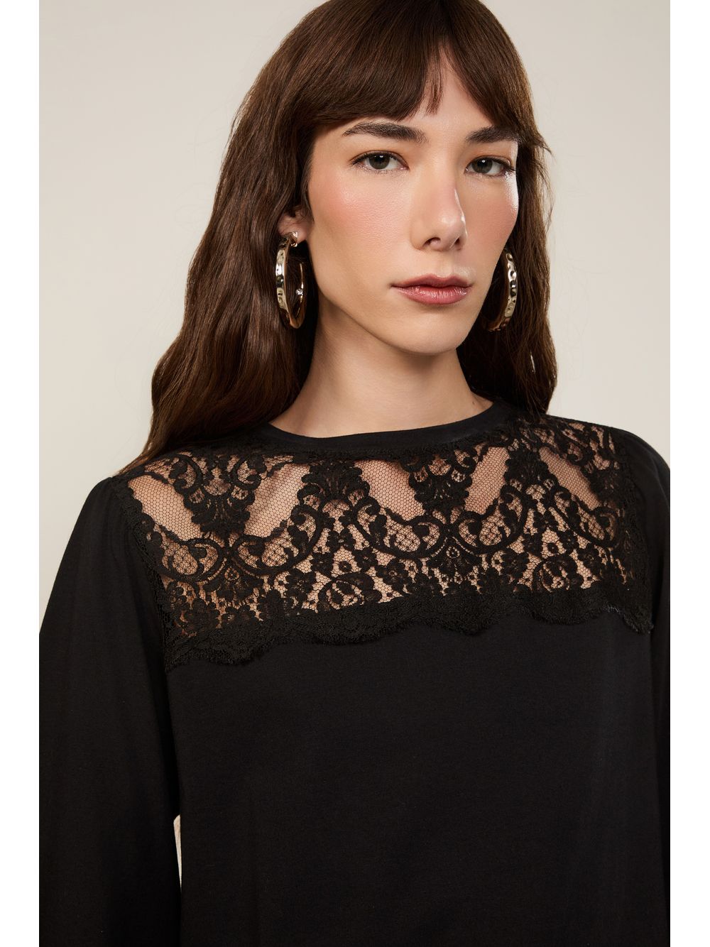 Animale — Blusa Bata Renda Preto