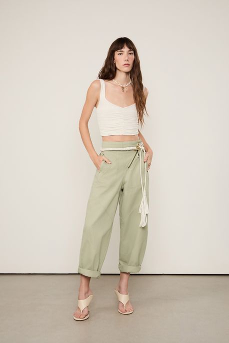 Blusa Decote Quadrado Corpo Franzido Off White - M