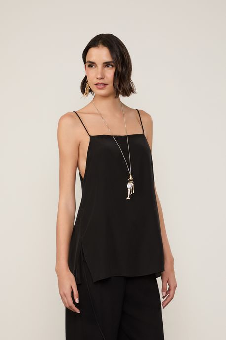 Blusa De Seda Com Detalhe Franzido Preto Preto - 40