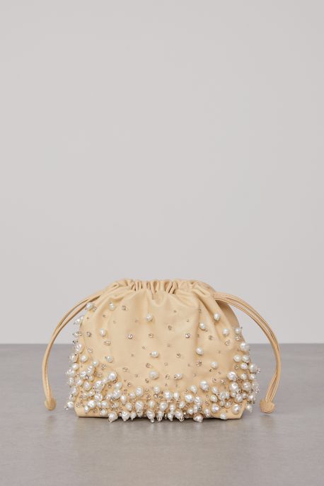 Bolsa De Couro Mini Bordada Bege Trigo - U