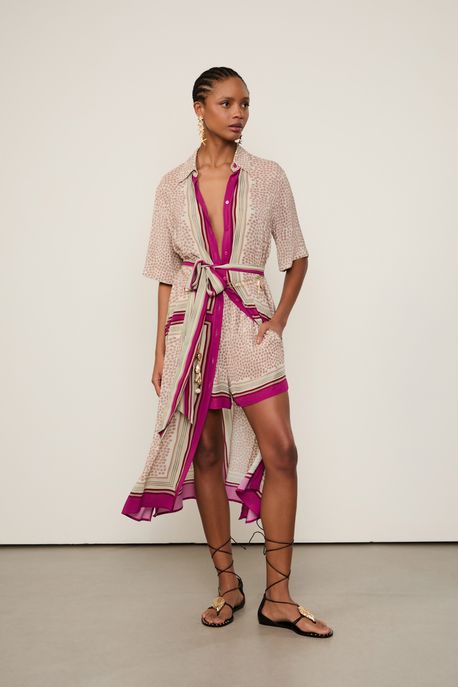 Chemise Midi Com Amarração Estampado Est Lenço Textura Square Begonia - 42