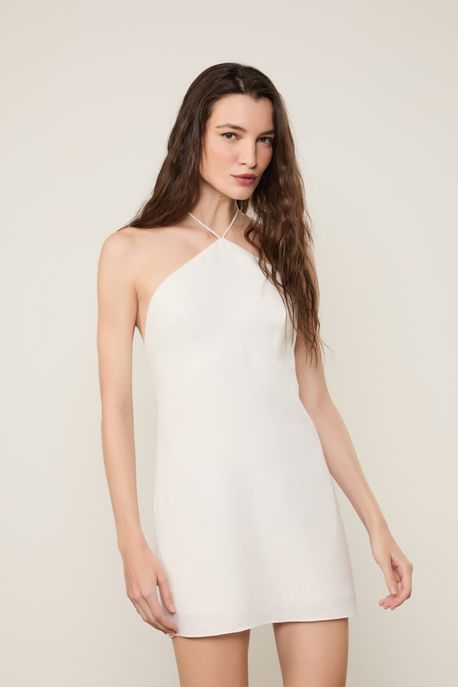 Vestido De Linho Curto Branco Off White - 42