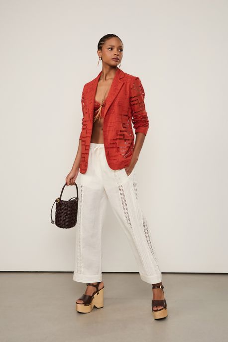 Calça Com Lateral Bordada Com Cós De Elástico Off White - 36