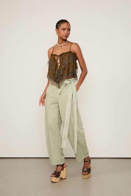 Calça De Sarja Over Verde Yura Verde Yura - 42