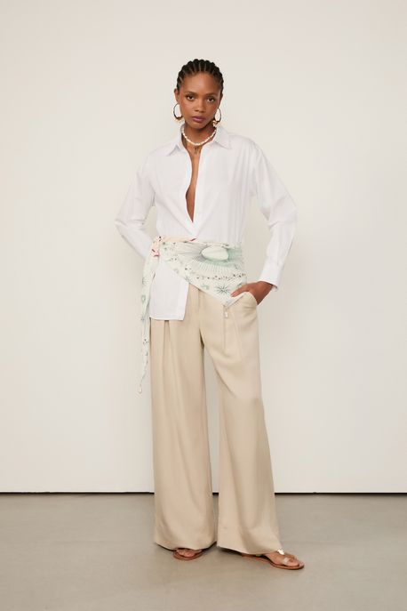 Calca Pantalona Com Linho Chino Marrom Kahn - 40