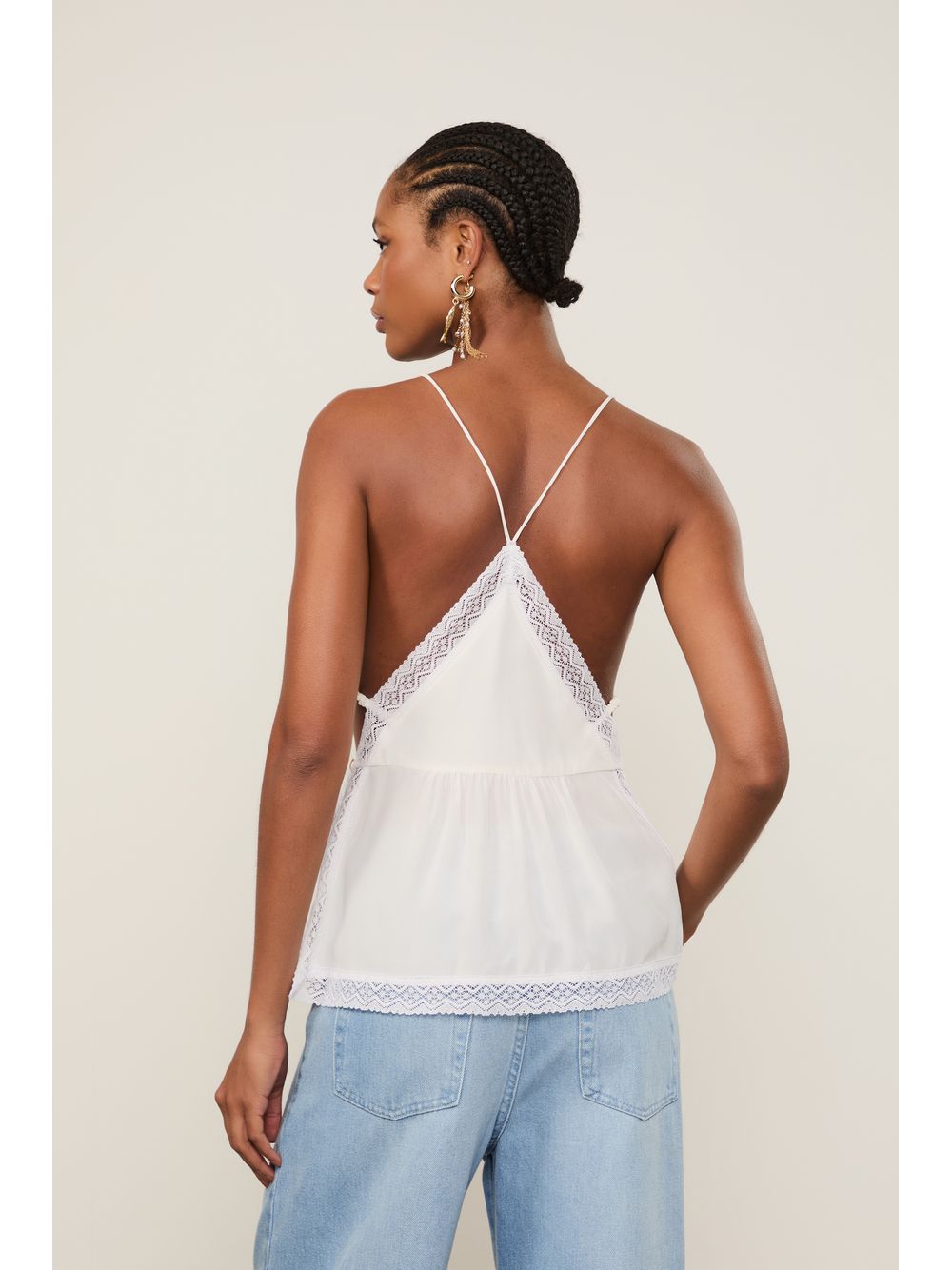 Animale — Blusa De Seda De Alça Off-White Renda Aplicada