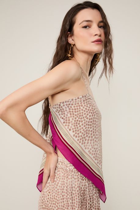 Regata Com Decote Reto Estampado Est Lenço Textura Square Begonia - 40