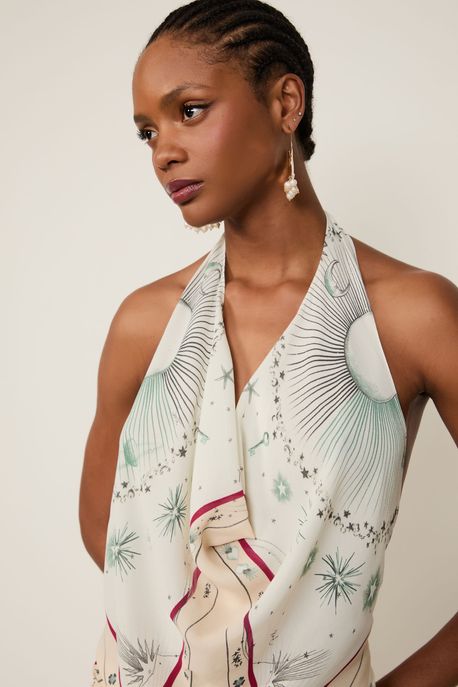 Top De Georgette Pesado Frente Única Estampado Est Lenco Aqua Astral Color - 42