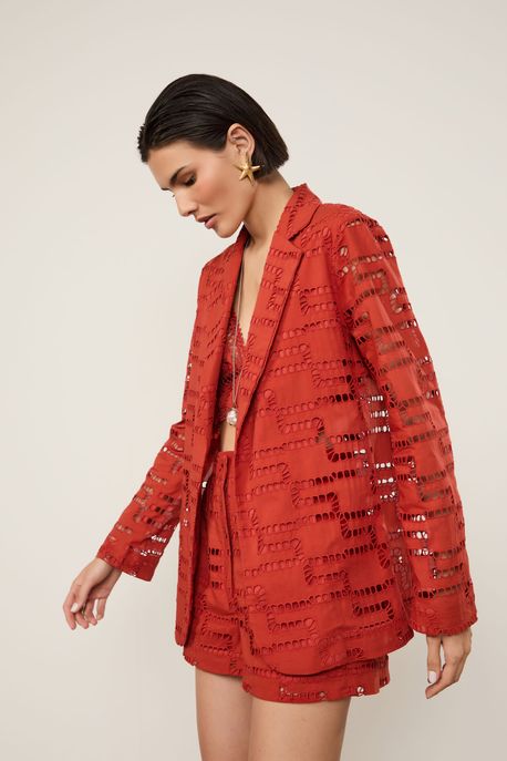 Blazer Em Laise Geometrica Marom Ambar - 34