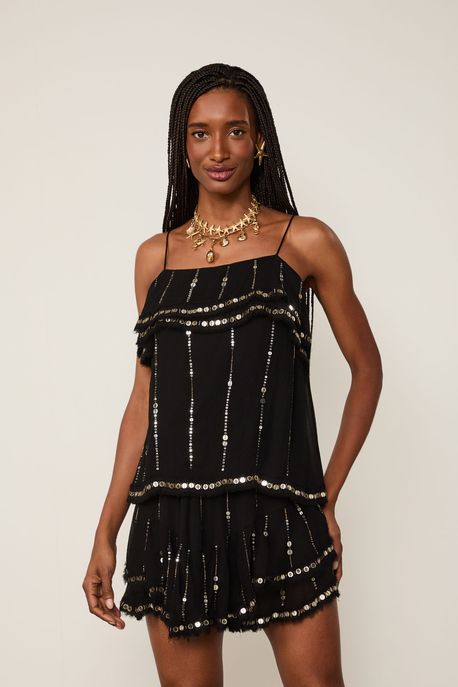 Top De Gerogette Preto Com Detalhes Em Lantejoulas Preto - 42