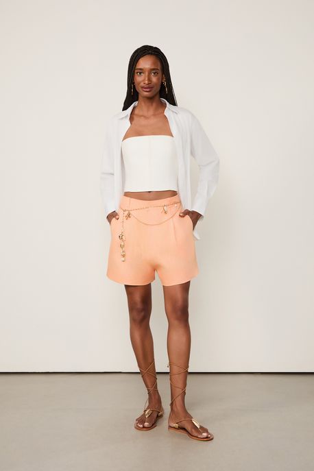 Short De Linho Color Basic Coral Concha - 38