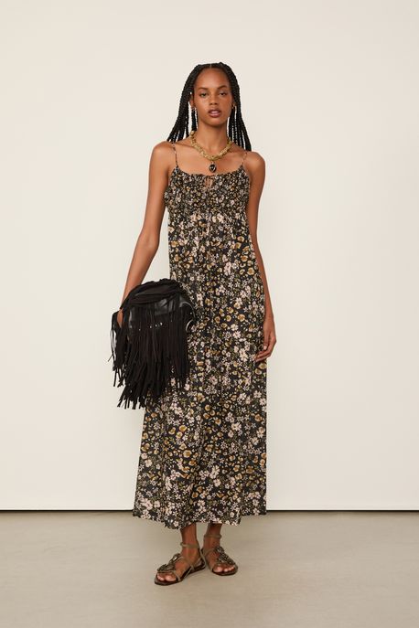 Vestido De Voil De Algodão Camadas Estampado Est Liberty Onca Color - 34