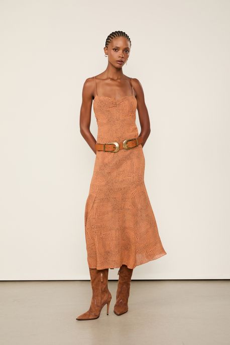 Vestido De Georgette Midi Estampa Alcinha Est Pois Keyhole Color - 44