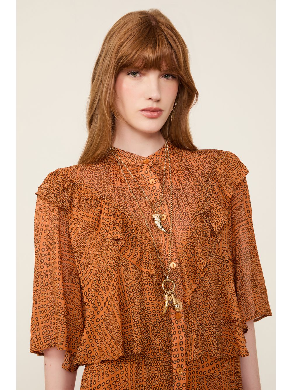 Animale — Vestido De Georgette Curto Manga Curta Babados Estampado