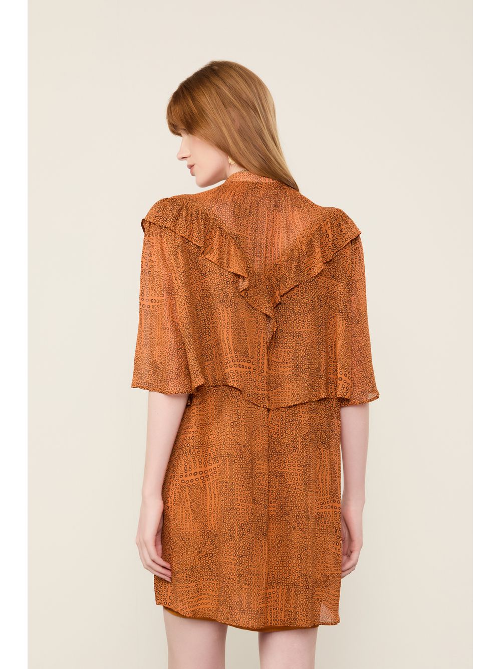 Animale — Vestido De Georgette Curto Manga Curta Babados Estampado