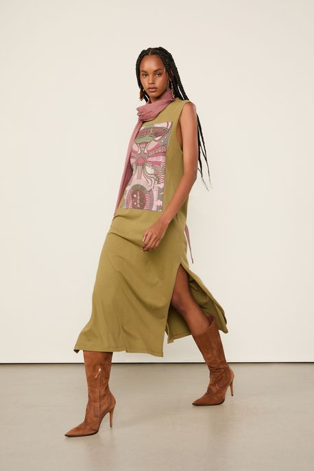 Vestido De Malha Fun Estonado Verde Antique Verde Antique - GG