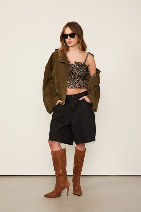 Bermuda De Sarja Preta Preto - 34