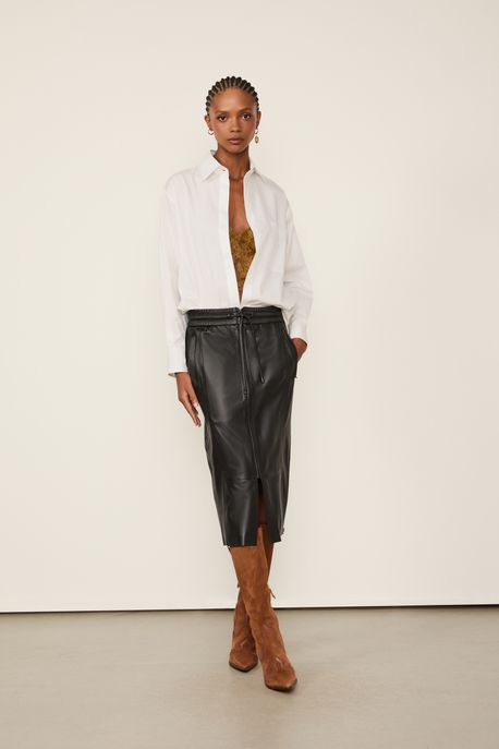Saia De Couro Midi Sport Preto - 38