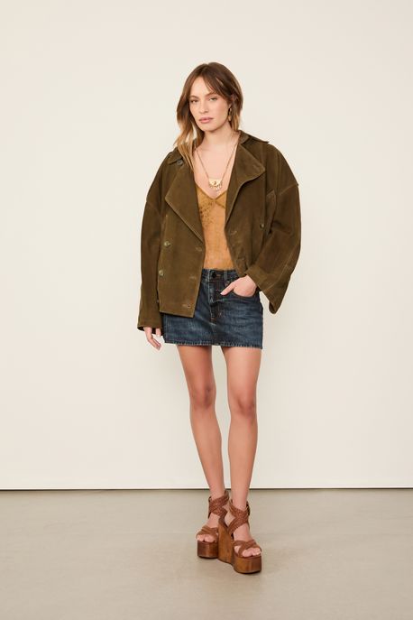 Saia Jeans Metal Lateral Jeans Escuro - 38