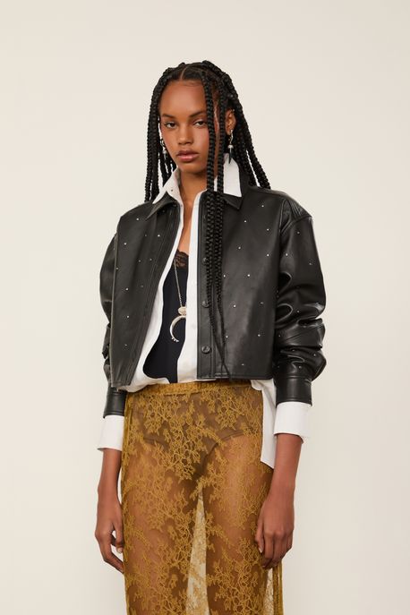 Camisa De Couro Mini Tachas Preto - 40